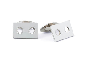 Rectangular Cufflinks With Two Cutout Circles, Sterling Silver