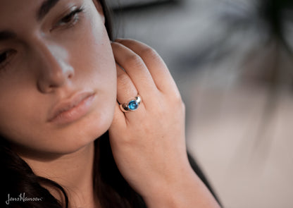 Round Cabochon Gemstone Ring, Sterling Silver