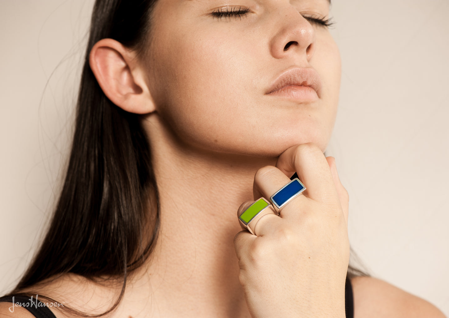 Rectangle Resin Rings, Sterling Silver