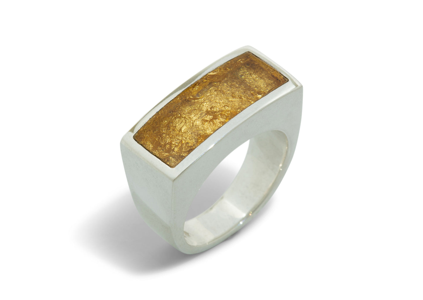 24ct Gold Leaf Rectangle Resin Rings, Sterling Silver