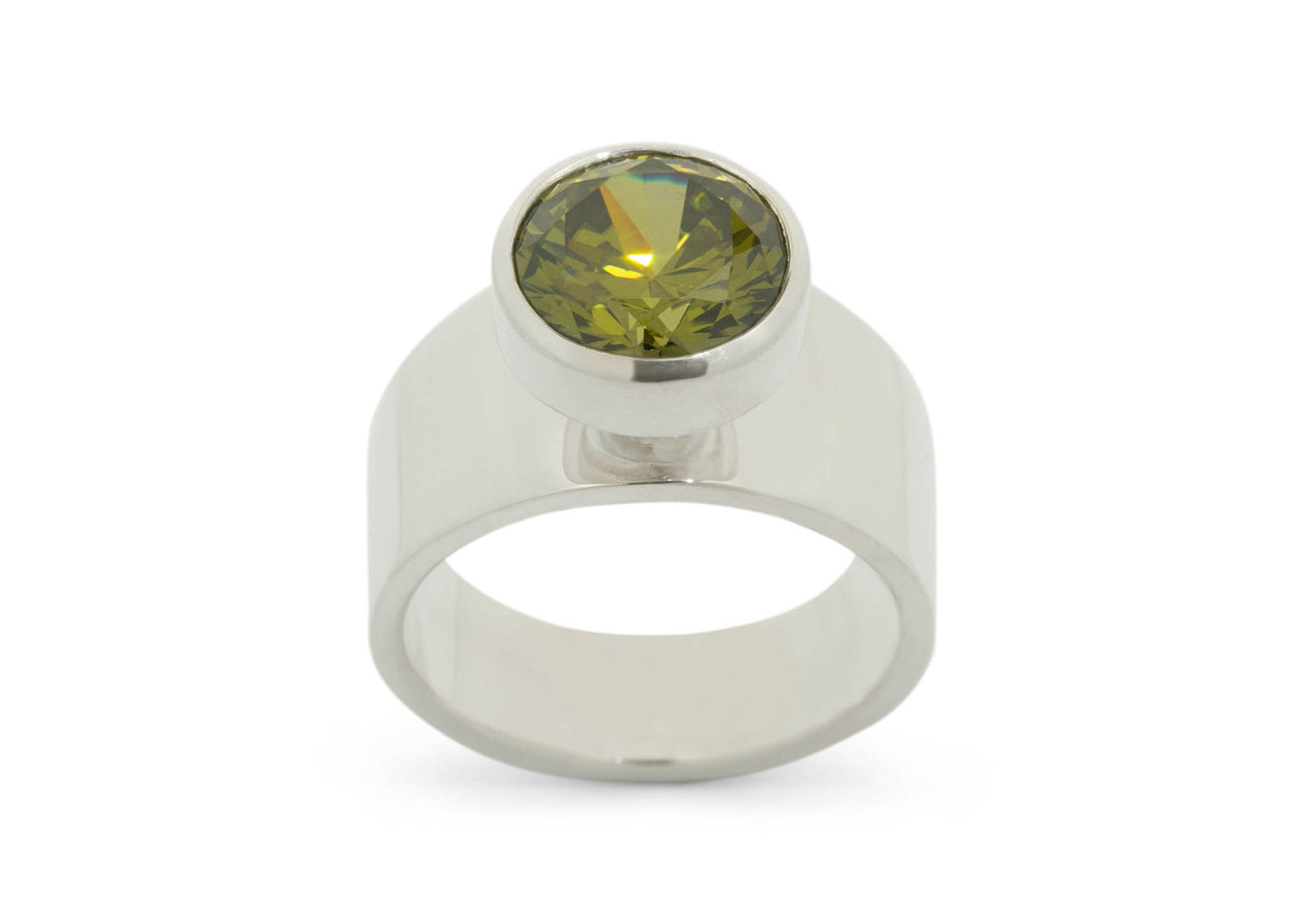 Round Chimney Gemstone Ring, Sterling Silver