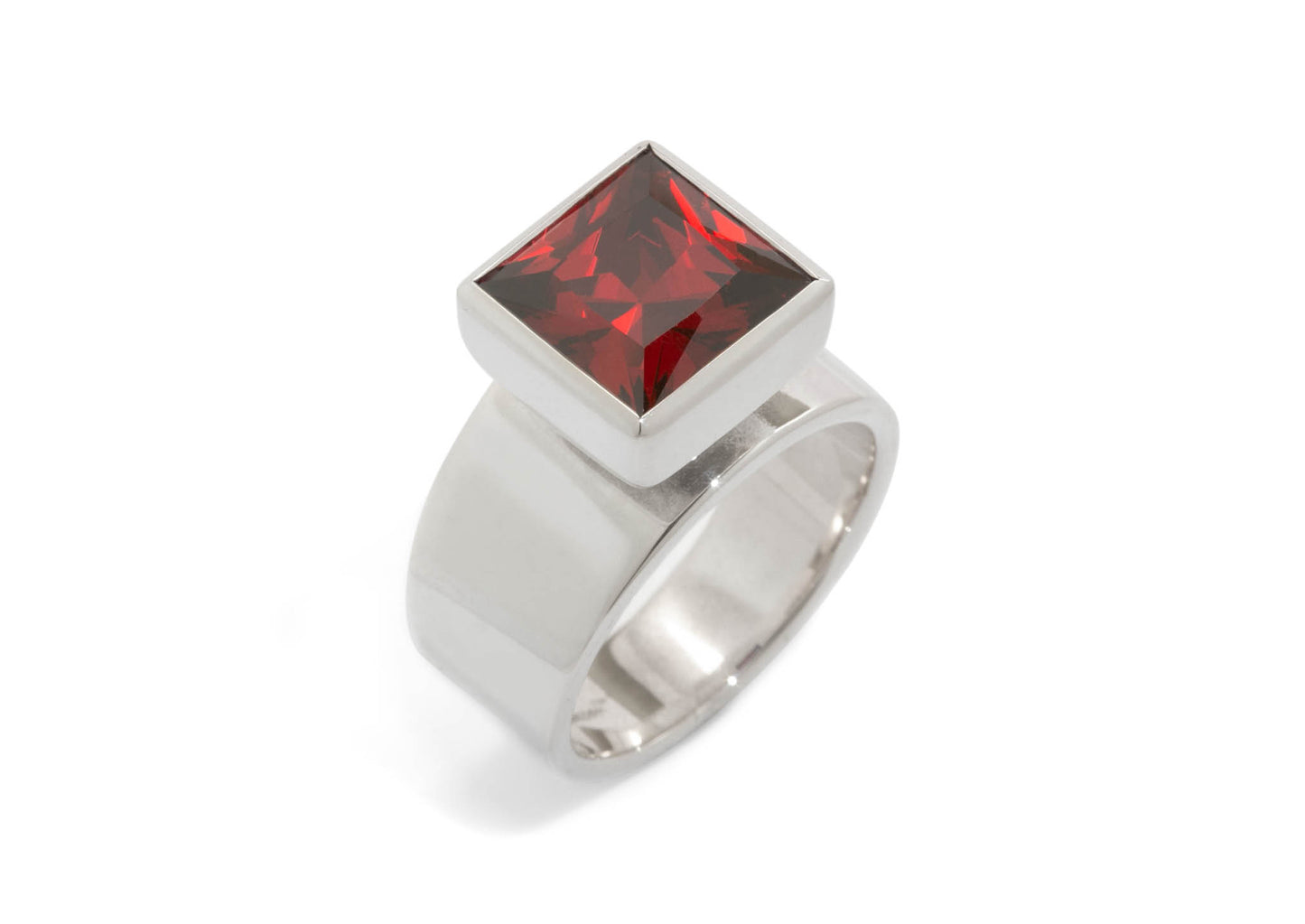 Square Chimney Gemstone Ring, Sterling Silver