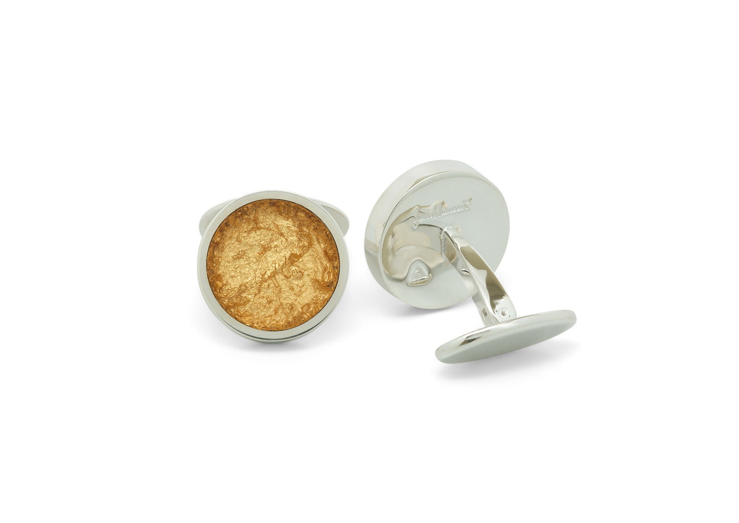 24ct Gold Leaf Round Cufflinks, Sterling Silver