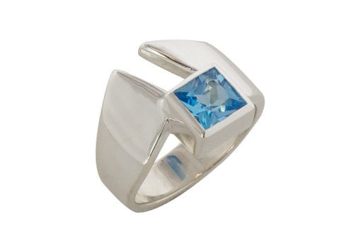 Classic Princess Cut Gemstone Ring, Sterling Silver