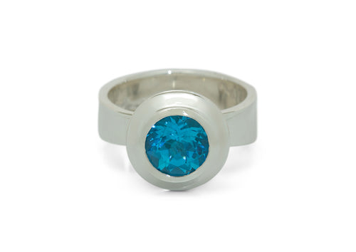 Round Faceted Gemstone Ring, Sterling Silver