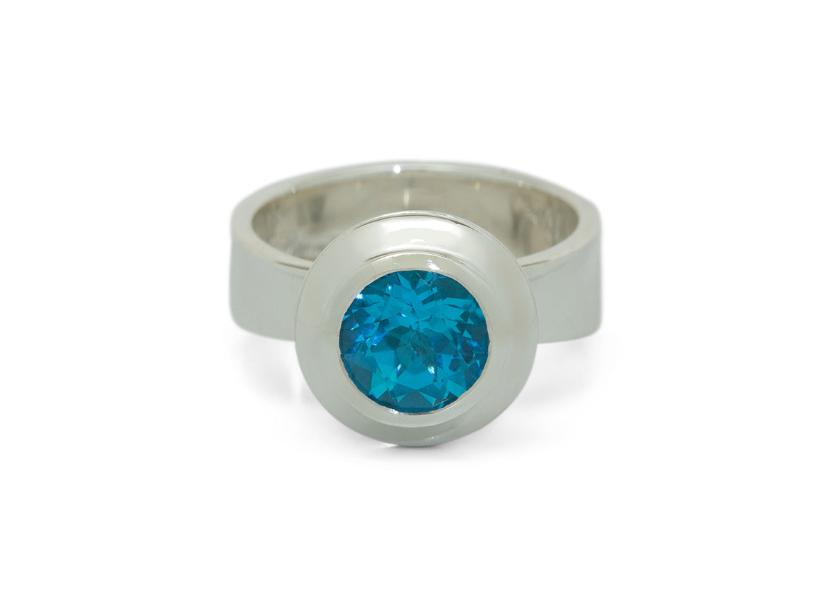 Round Faceted Gemstone Ring, Sterling Silver