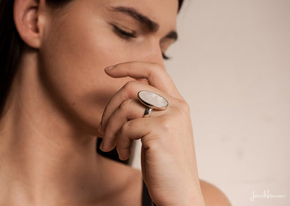 Mother of Pearl Oval Ring, Sterling Silver