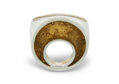 24ct Gold Leaf Crescent Moon Ring, Sterling Silver