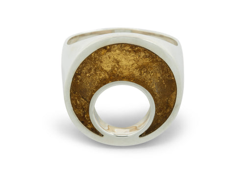 24ct Gold Leaf Crescent Moon Ring, Sterling Silver