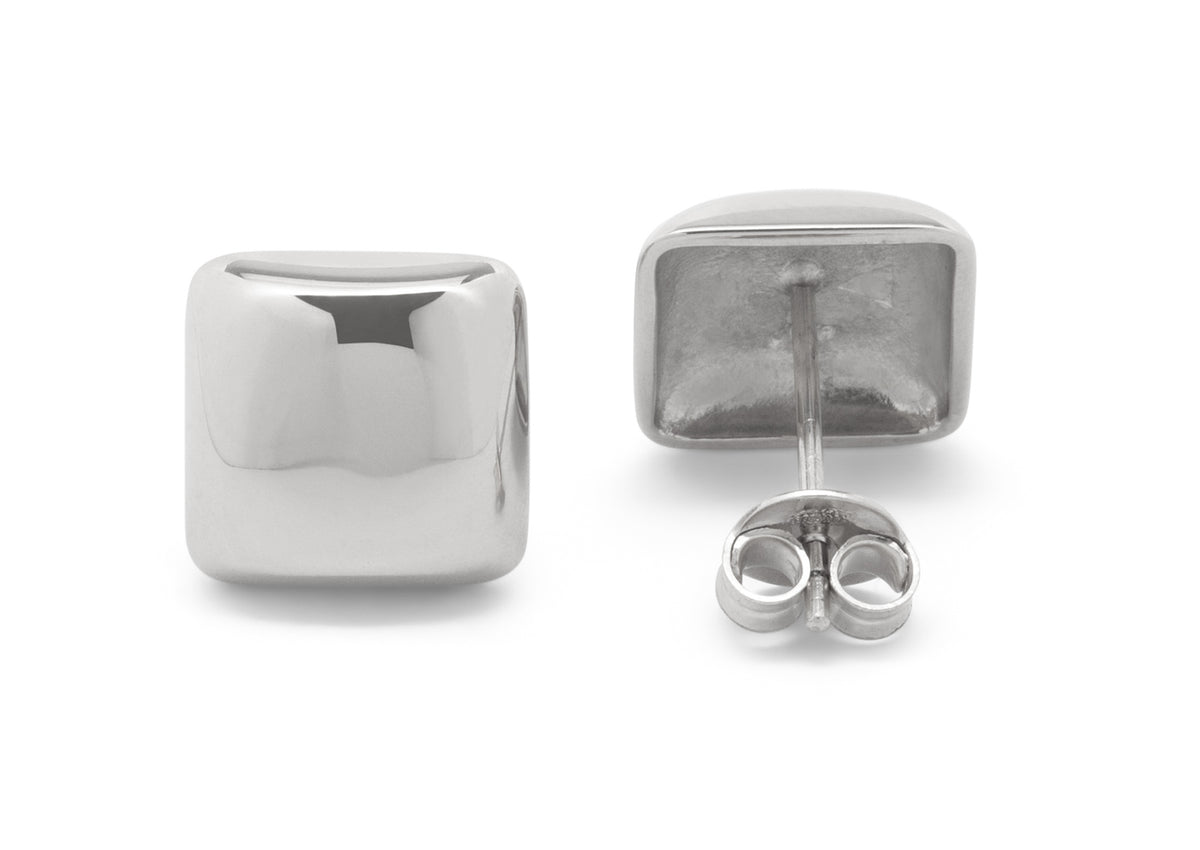 Square Domed Studs, Sterling Silver