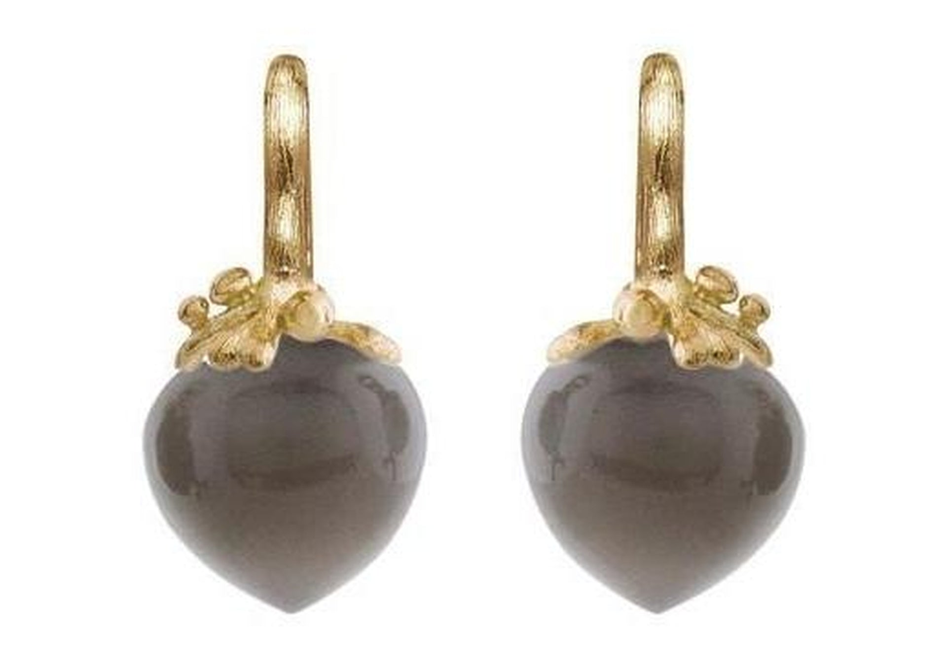 Dew Drops earrings in 18K yellow gold with grey moonstone-by-Ole Lynggaard-from official stockist-Jens Hansen