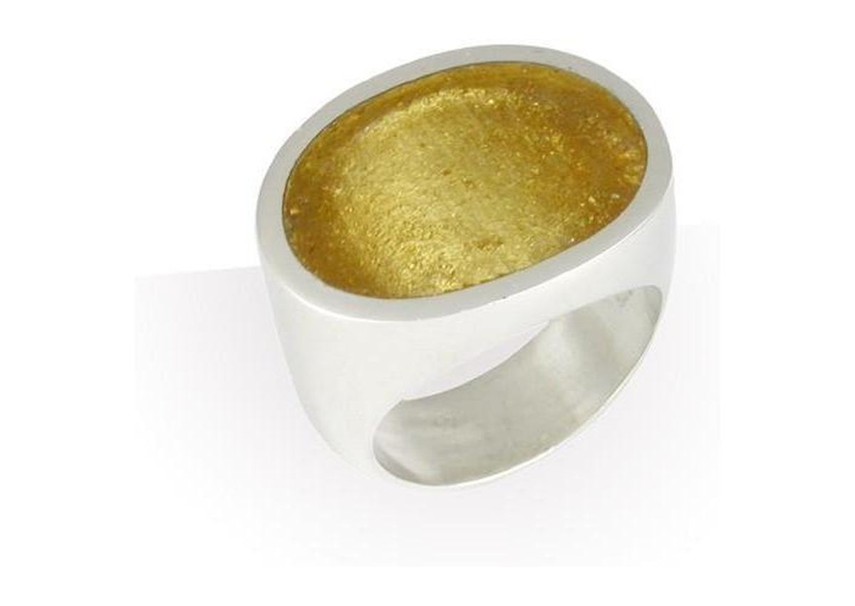 24ct Gold Leaf Round Resin Rings, Sterling Silver