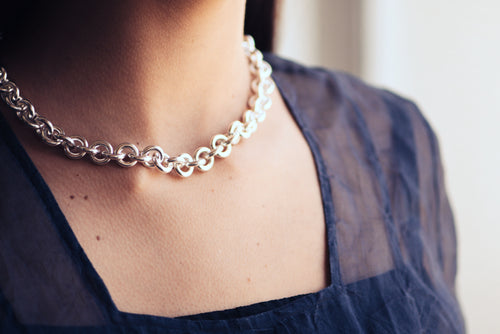 Open Round Link Necklace, Pure Silver