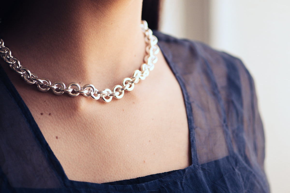Open Round Link Necklace, Pure Silver