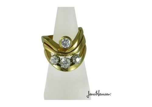 Gold & Three diamond wavy ring   - Jens Hansen