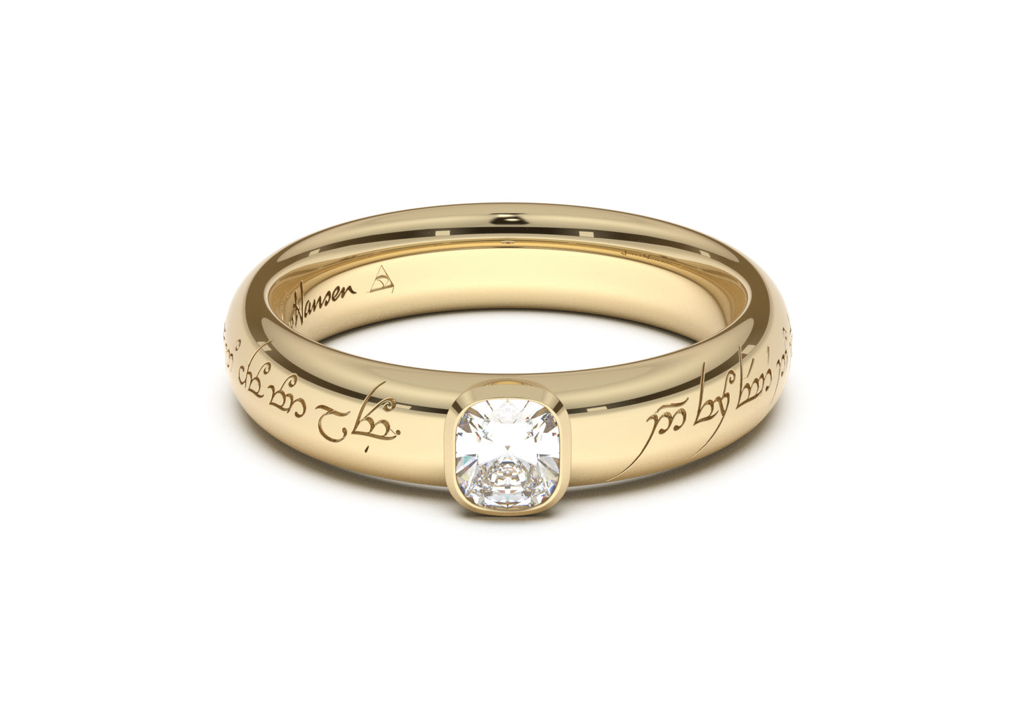 Cushion Elegant Elvish Engagement Ring, Yellow Gold