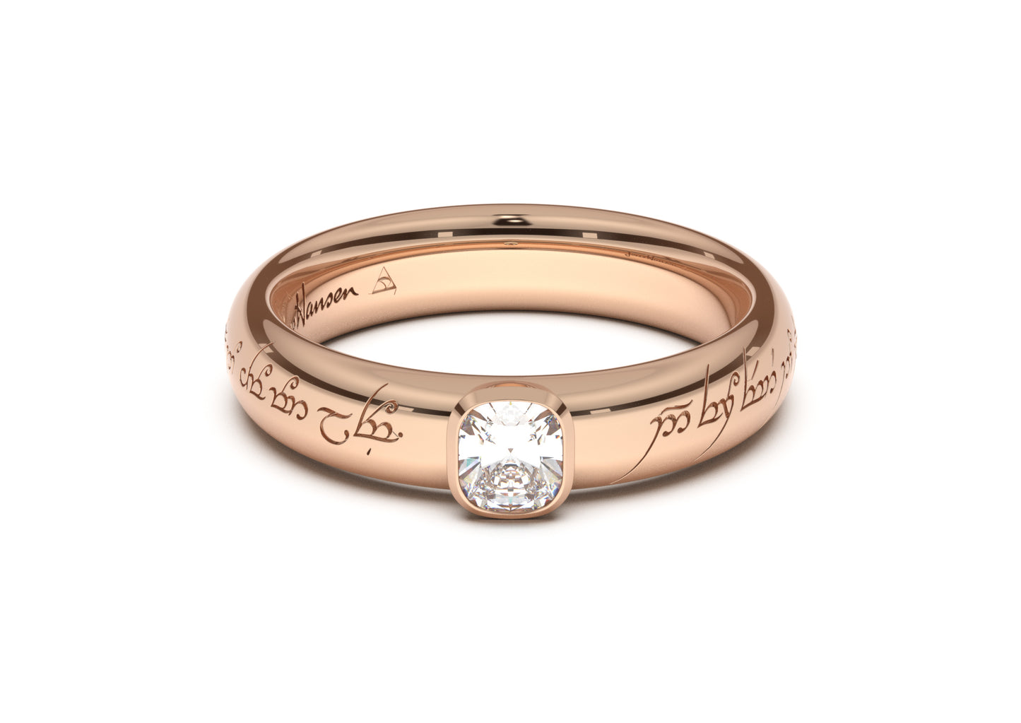 Cushion Elegant Elvish Engagement Ring, Red Gold