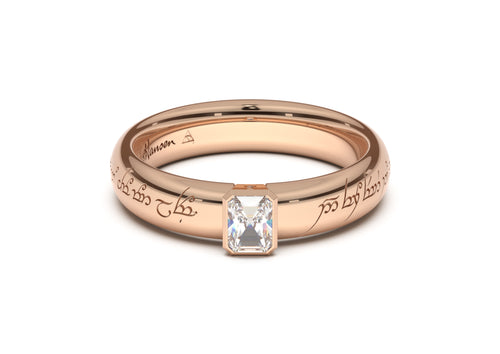Emerald Cut Elegant Elvish Engagement Ring, Red Gold