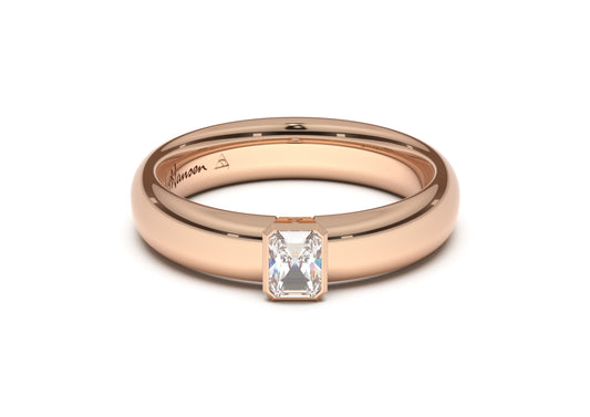 Emerald Cut Elegant Engagement Ring, Red Gold