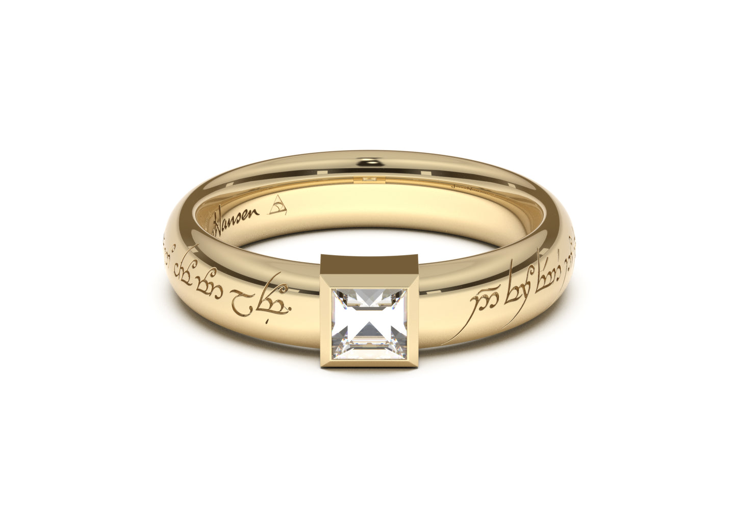 Princess Modern Elvish Engagement Ring, Yellow Gold