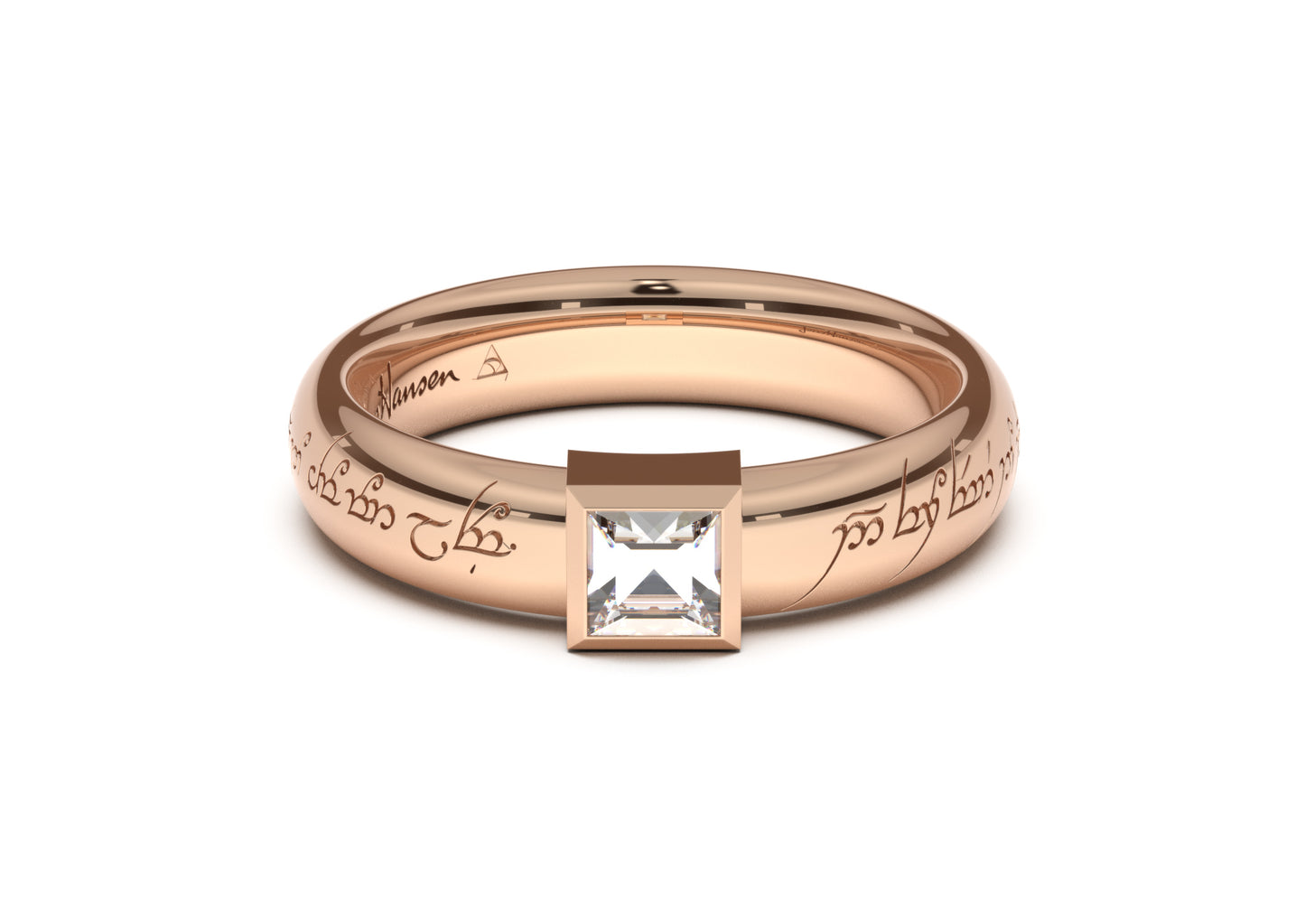 Princess Modern Elvish Engagement Ring, Red Gold