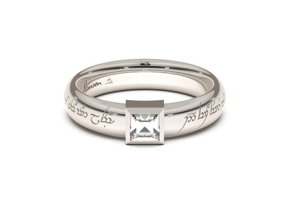 Princess Modern Elvish Engagement Ring, White Gold & Platinum