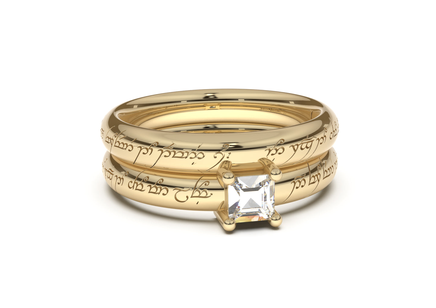 Princess Classic Slim Elvish Engagement Ring, Yellow Gold