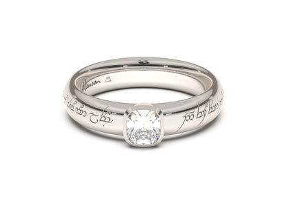 Cushion Elegant Elvish Engagement Ring, White Gold & Platinum