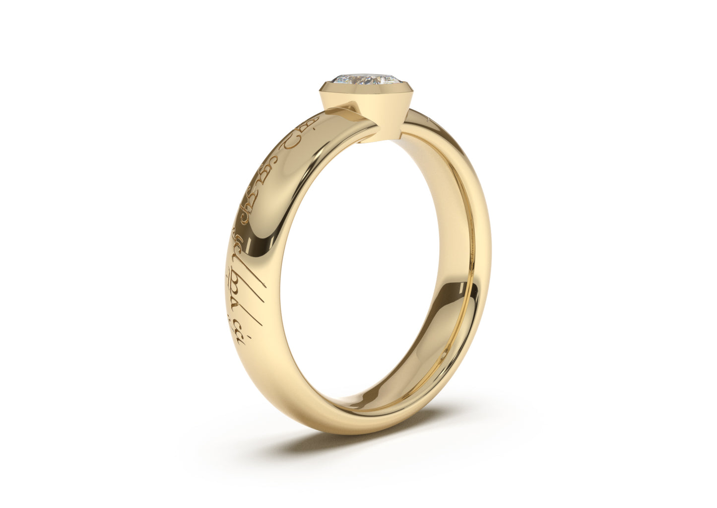 Cushion Elegant Elvish Engagement Ring, Yellow Gold