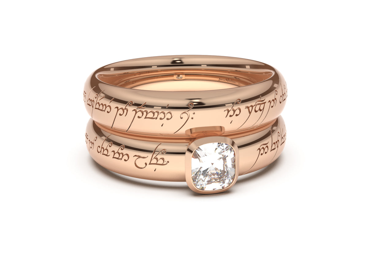 Cushion Elegant Elvish Engagement Ring, Red Gold
