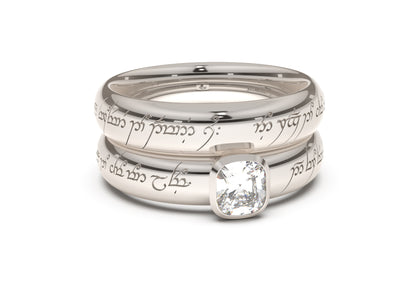 Cushion Elegant Elvish Engagement Ring, White Gold & Platinum