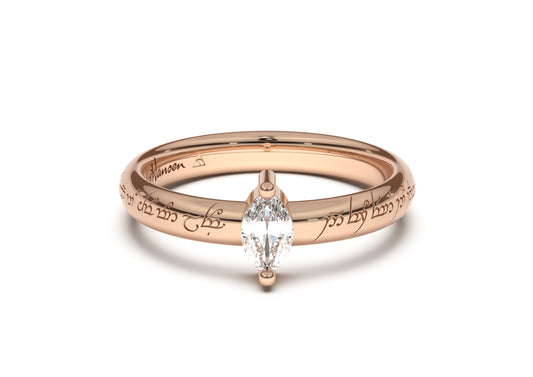 Marquise Classic Slim Elvish Engagement Ring, Red Gold