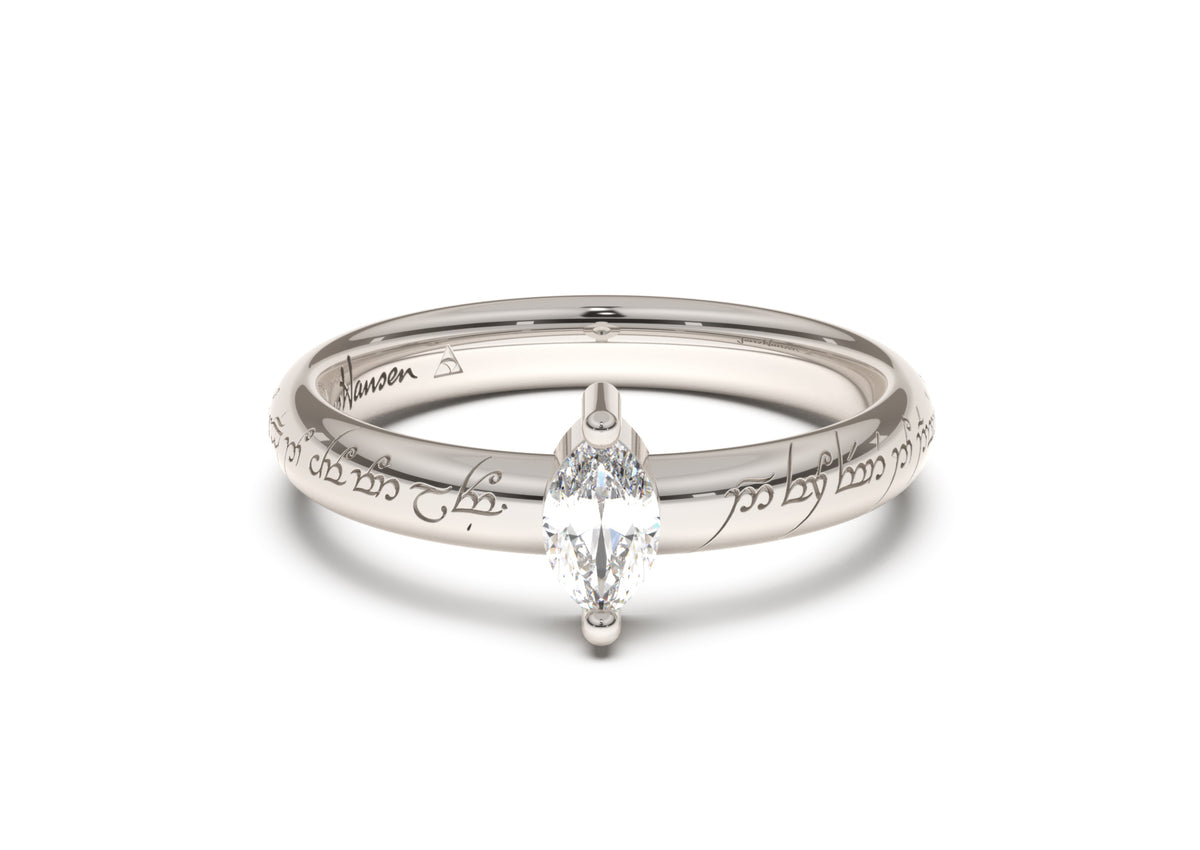 Marquise Classic Slim Elvish Engagement Ring, White Gold & Platinum