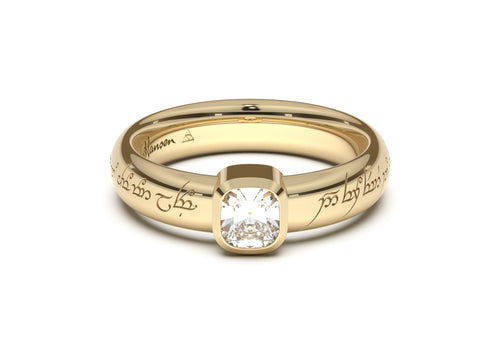 Cushion Modern Elvish Engagement Ring, Yellow Gold