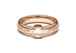 Cushion Modern Elvish Engagement Ring, Red Gold