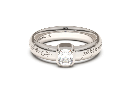 Cushion Modern Elvish Engagement Ring, White Gold & Platinum