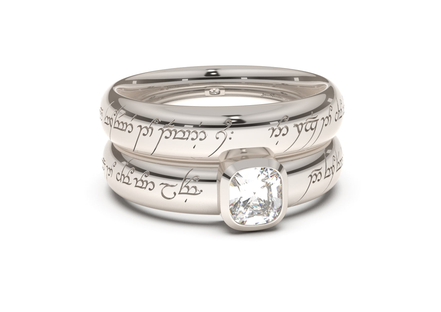 Cushion Modern Elvish Engagement Ring, White Gold & Platinum