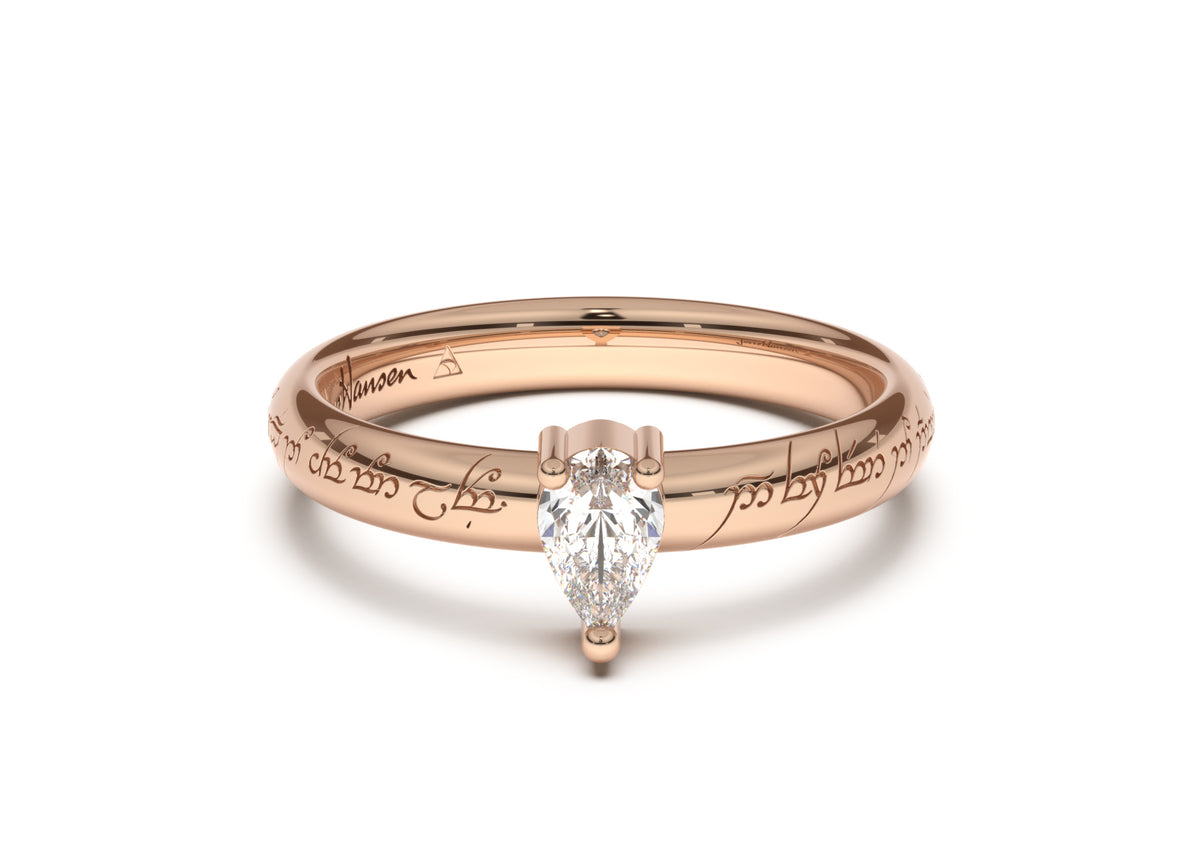 Pear Classic Slim Elvish Engagement Ring, Red Gold
