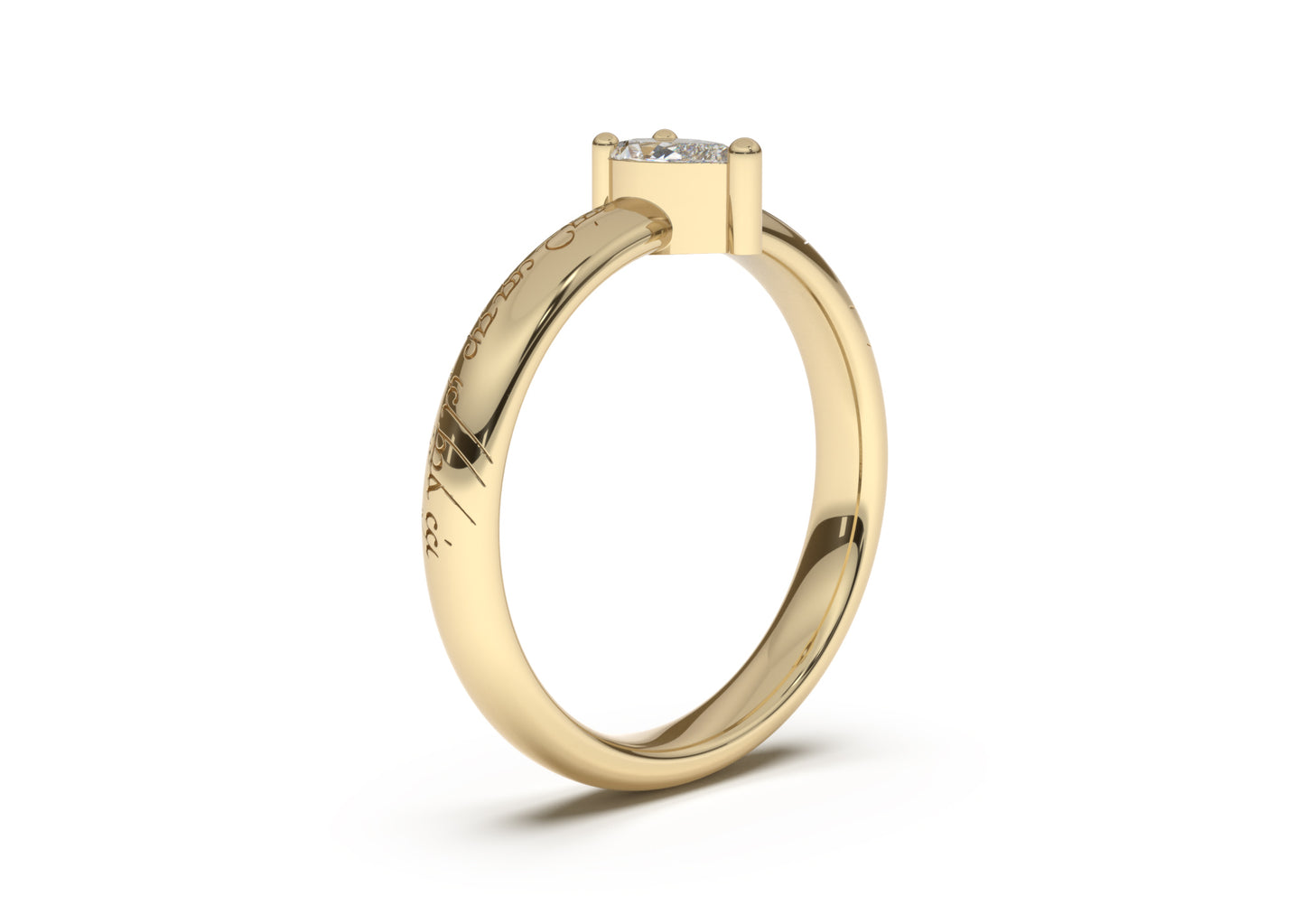 Pear Classic Slim Elvish Engagement Ring, Yellow Gold