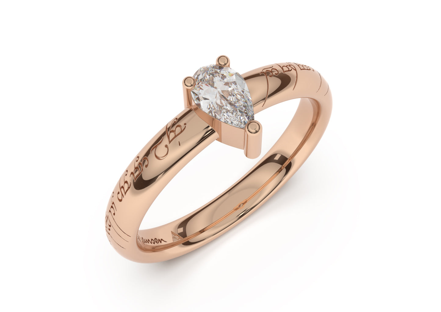 Pear Classic Slim Elvish Engagement Ring, Red Gold