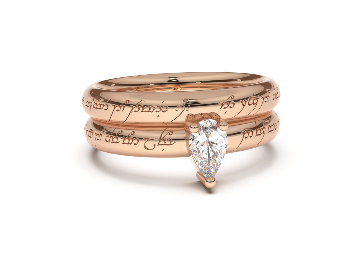 Pear Classic Slim Elvish Engagement Ring, Red Gold