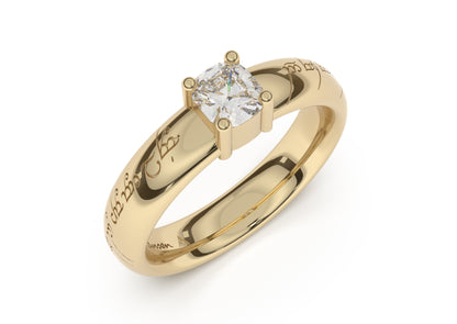 Cushion Classic Elvish Engagement Ring, Yellow Gold