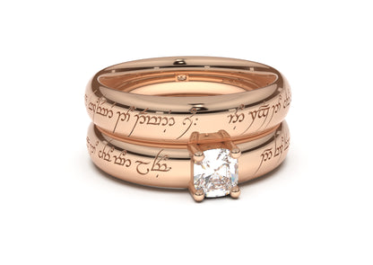 Cushion Classic Elvish Engagement Ring, Red Gold