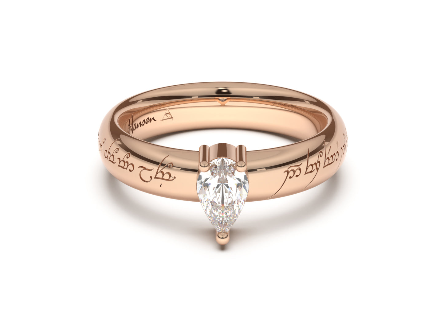 Pear Classic Elvish Engagement Ring, Red Gold