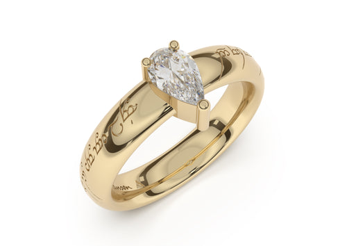 Pear Classic Elvish Engagement Ring, Yellow Gold
