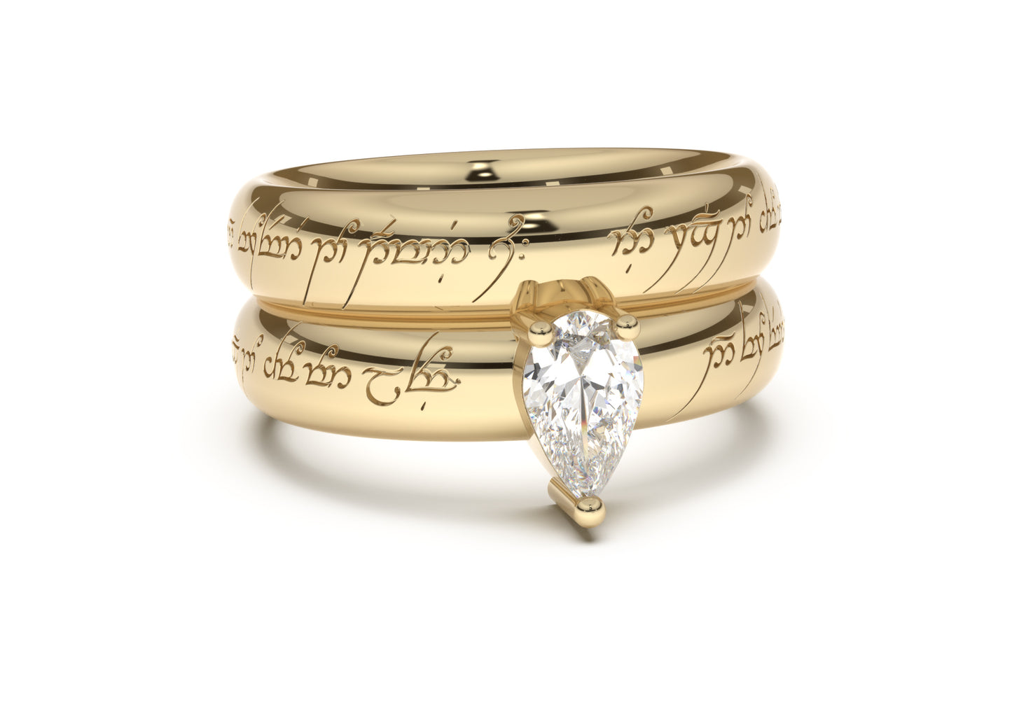 Pear Classic Elvish Engagement Ring, Yellow Gold