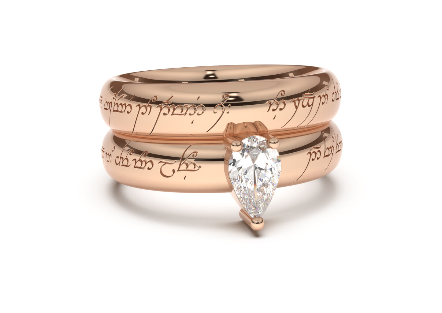 Pear Classic Elvish Engagement Ring, Red Gold