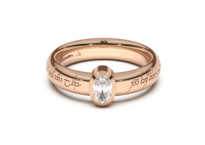 Oval Modern Elvish Engagement Ring, Red Gold