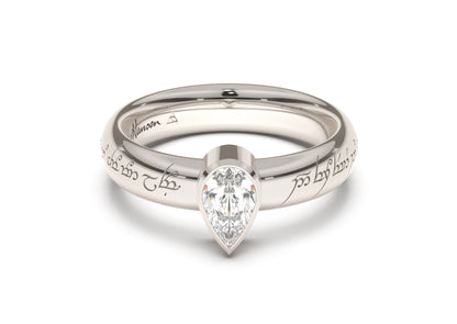 Pear Modern Elvish Engagement Ring, White Gold & Platinum