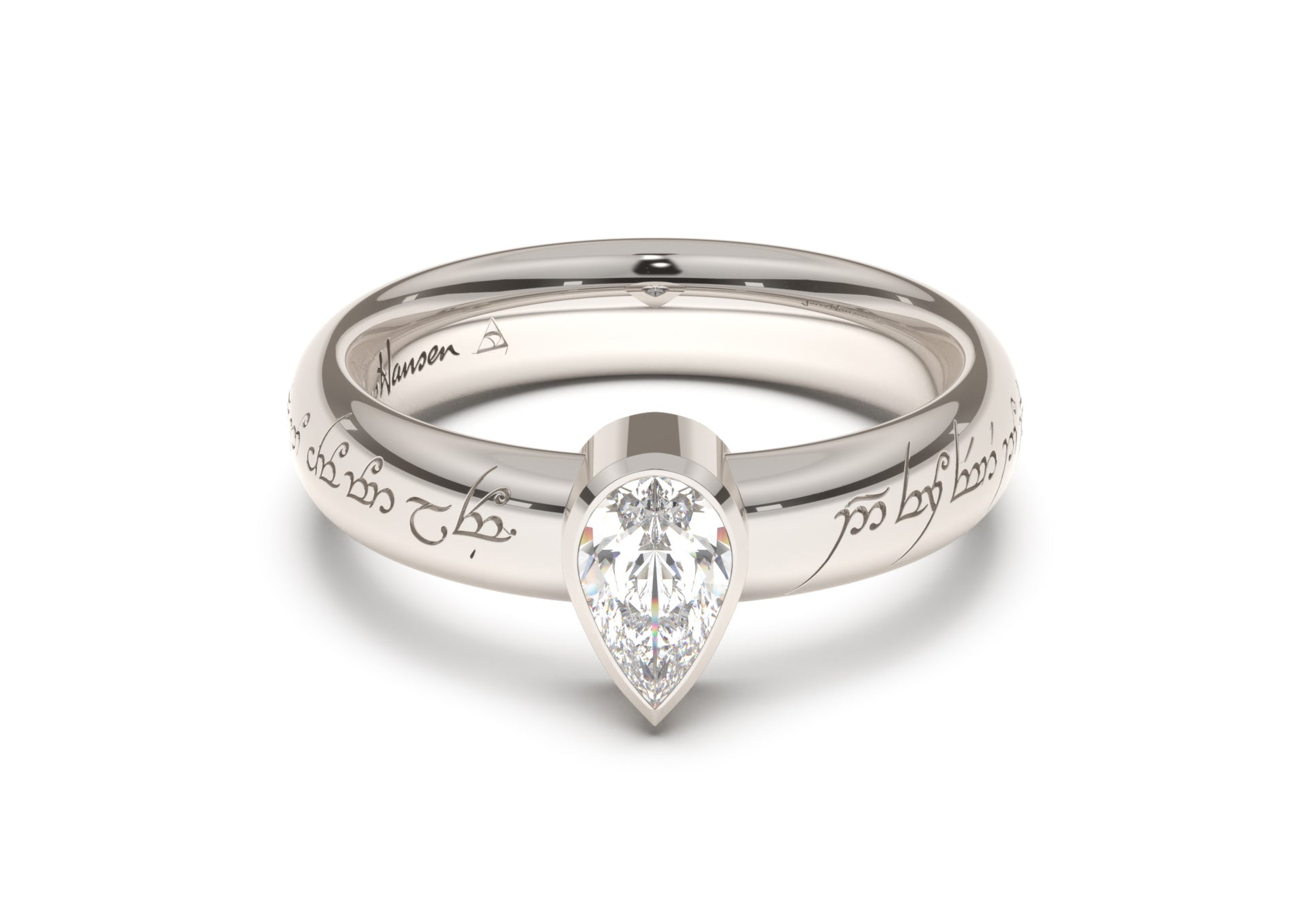 Pear Modern Elvish Engagement Ring, White Gold & Platinum